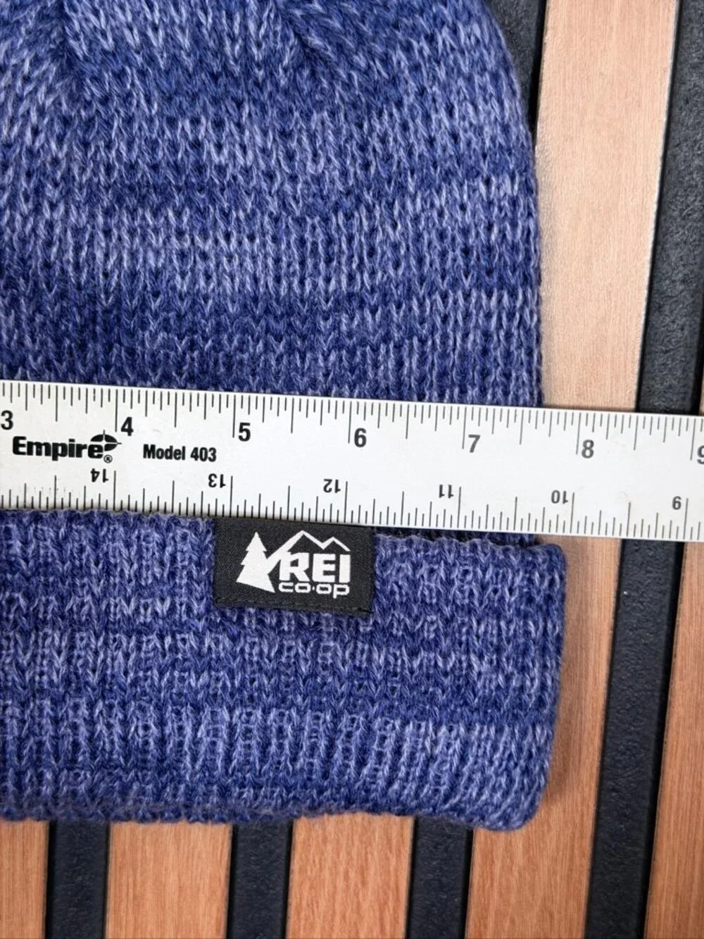 REI Beanie OS Adults Blue Wool Blend Knit Folded Widebrim